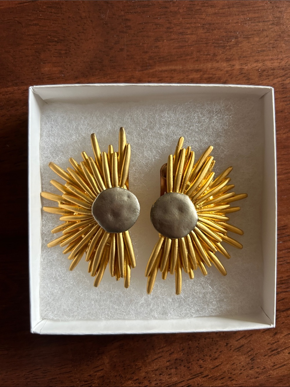Gold Sunburst Clip-On Earrings